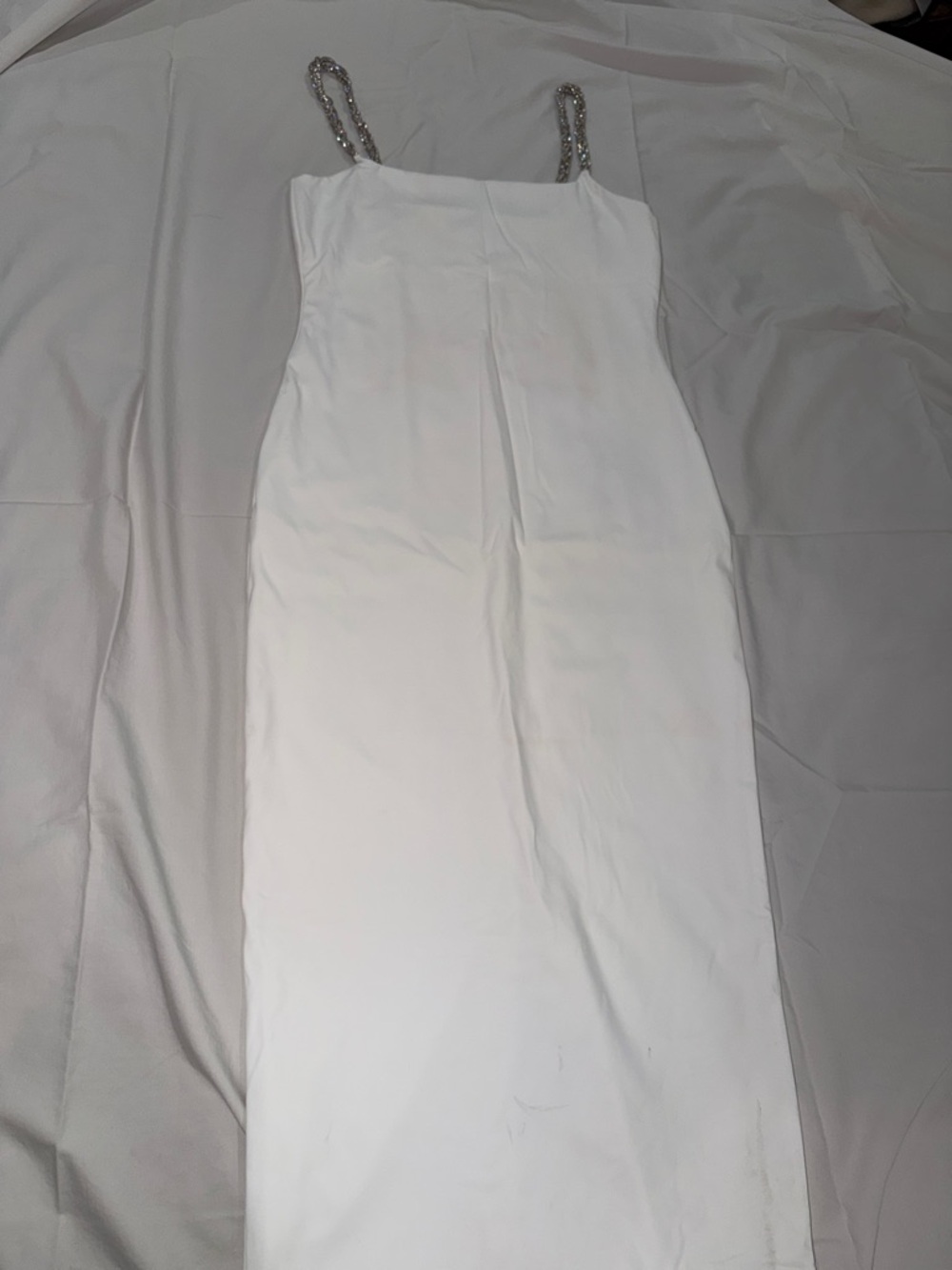 NEW White Slip on Dress with silver rhinestone Straps size M
